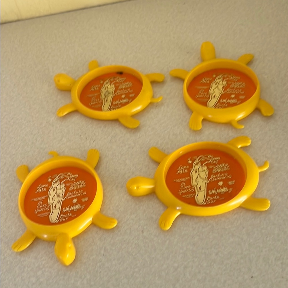Set of Four Yellow and Orange Coasters Turtle